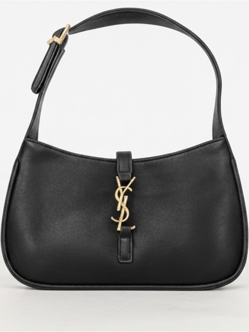 Vintage Yves Saint Laurent YSL Black Leather Cassandre Shoulder Bag Gold Emblem